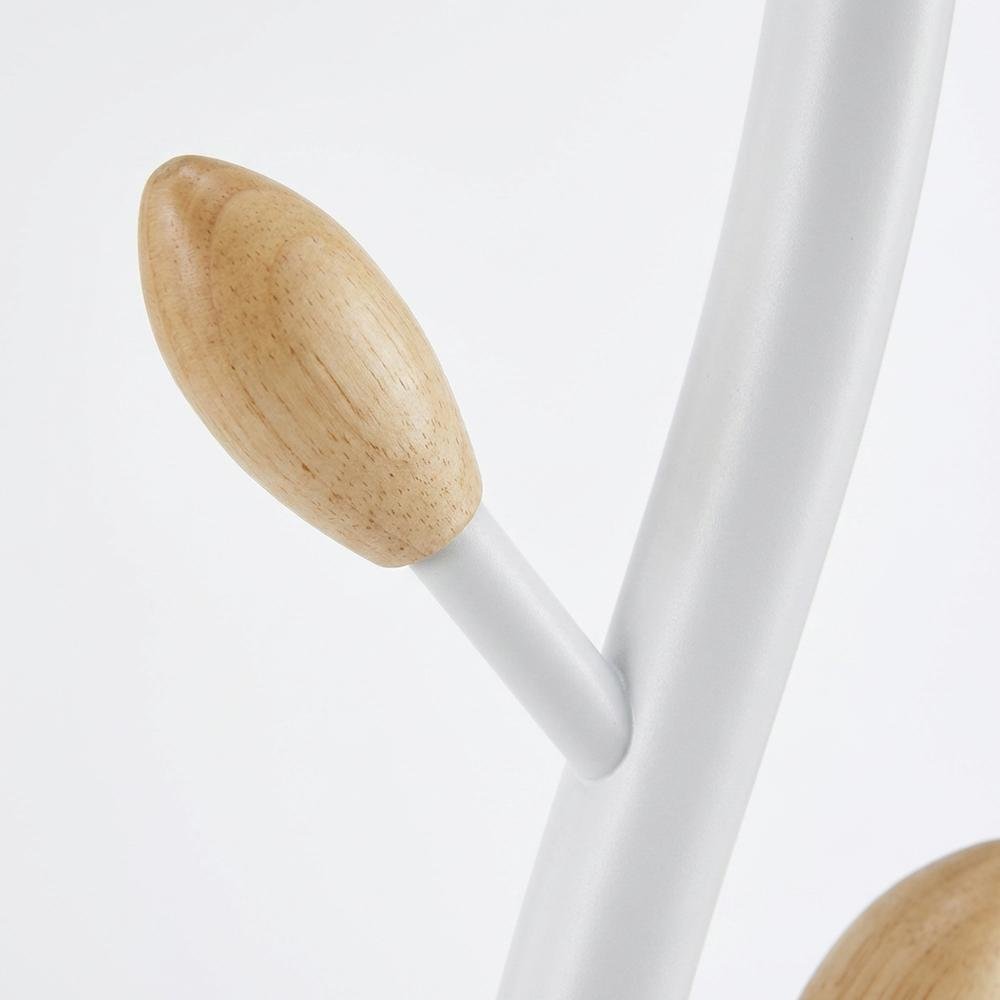 White Metal Oak Standing Coat Rack, Free Standing Hooks, Modern Design