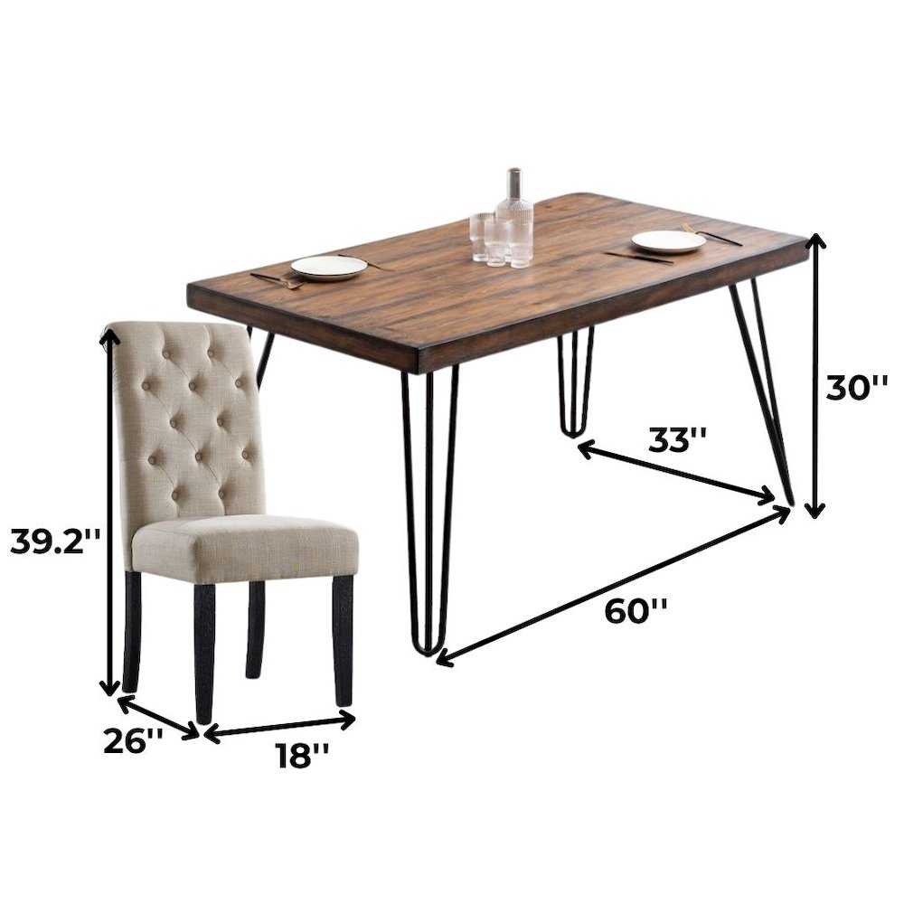 Beige Dining Table and 6 Chairs, Mid Century Kitchen & Dining Room Set
