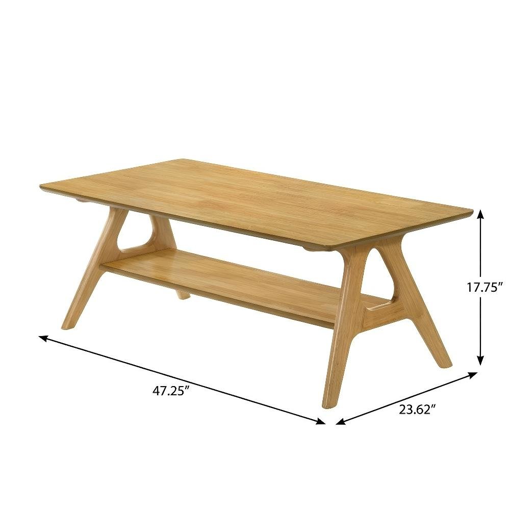 Oak Coffee Table with Wood Shelf and Mid-Century Modern Design