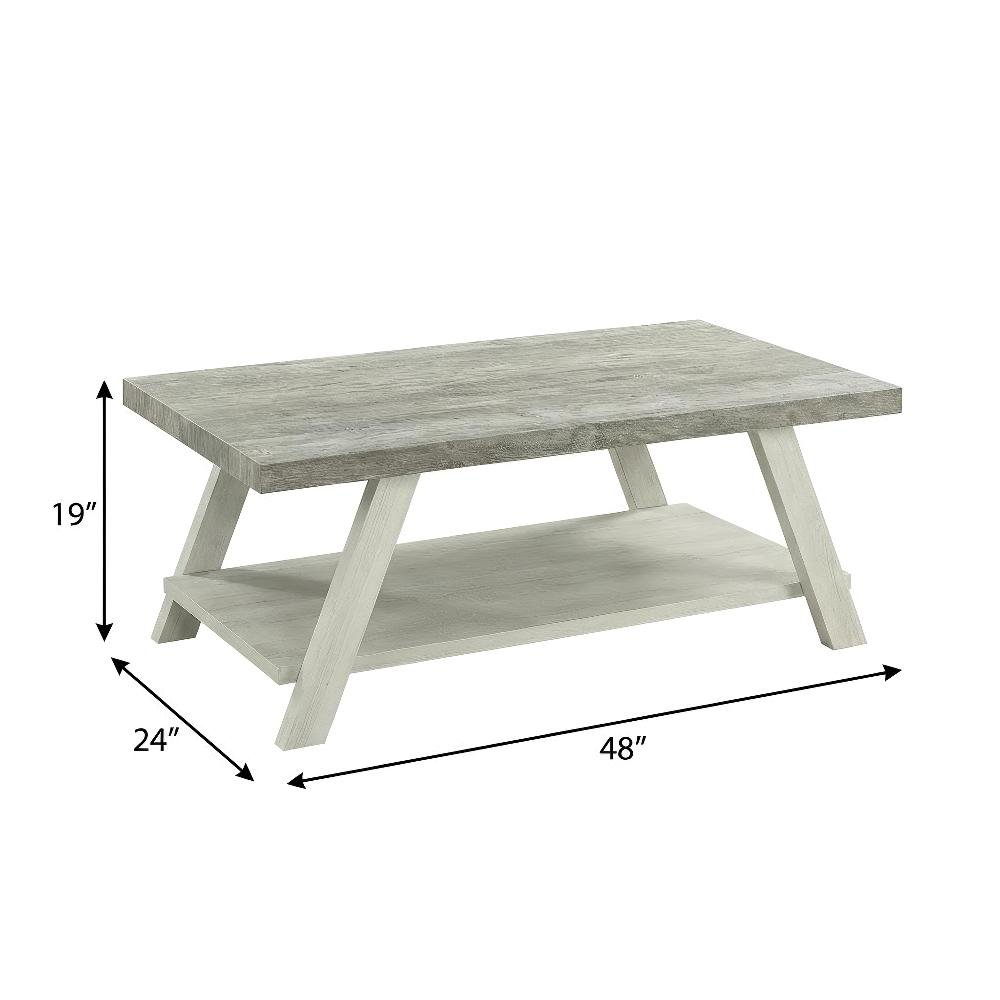 Weathered Gray 3-Piece Wood Shelf Coffee Table Set with Storage