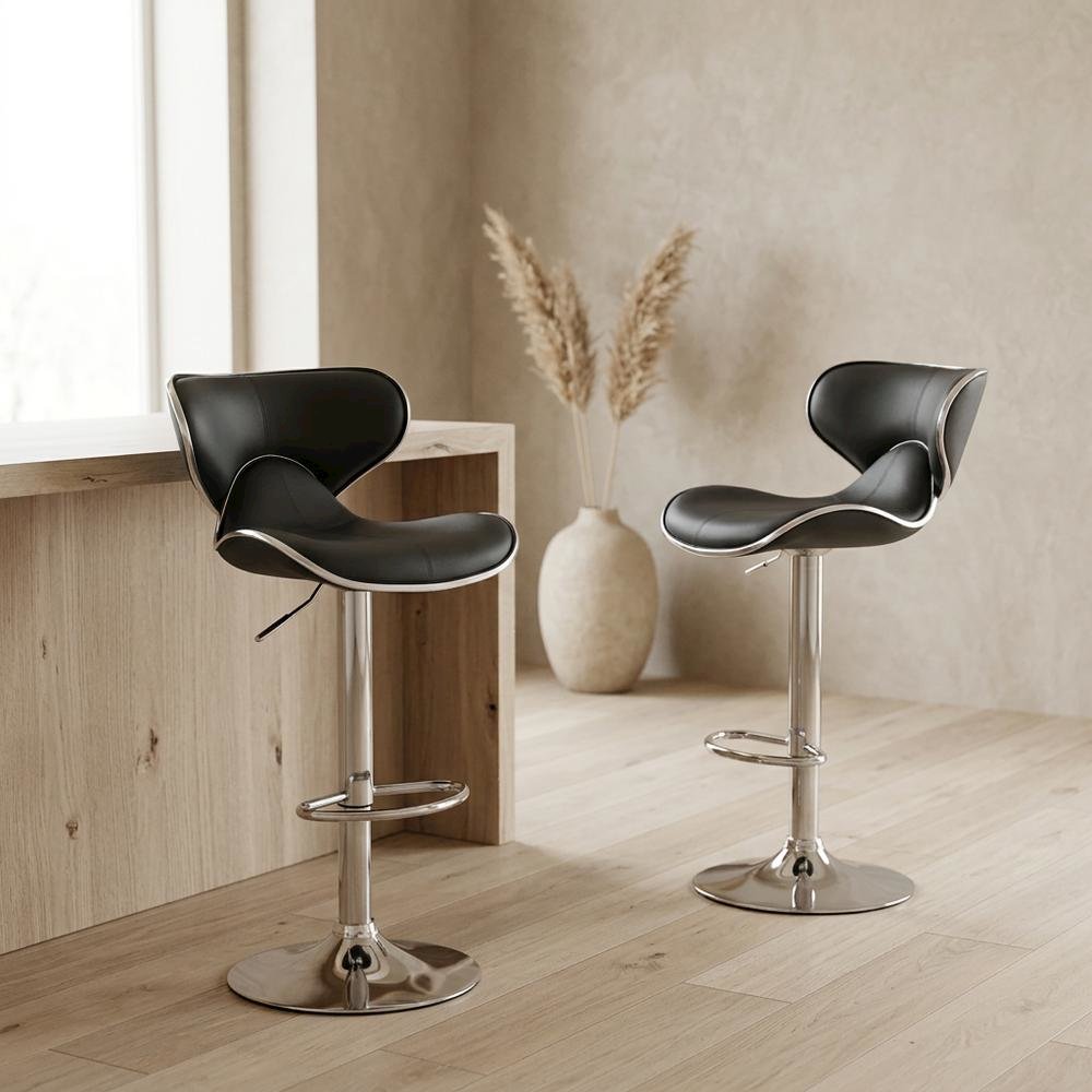 Gray Leatherette Adjustable Swivel Barstool with Chrome Base, Set of 2