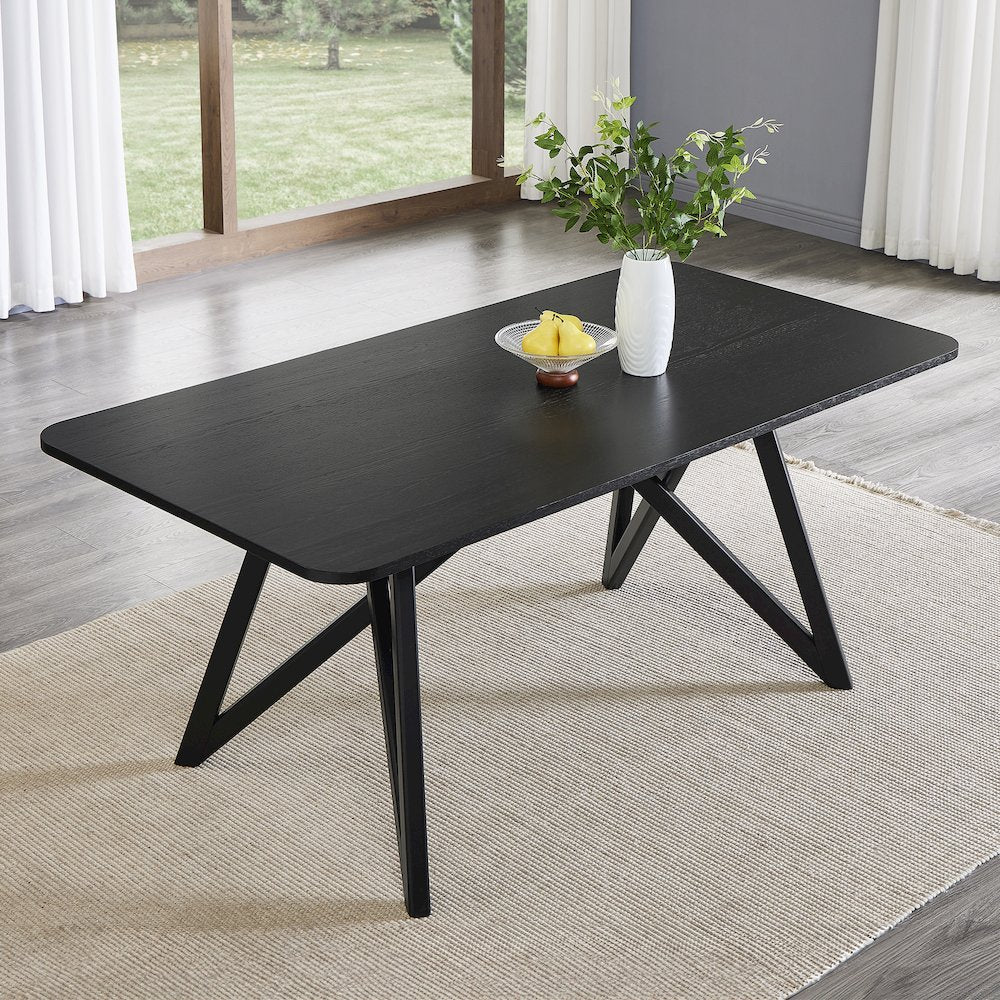 Axler 5-Piece Dining Set, Tripod-Cross Dining Table with 4 Boucle Chairs, Black