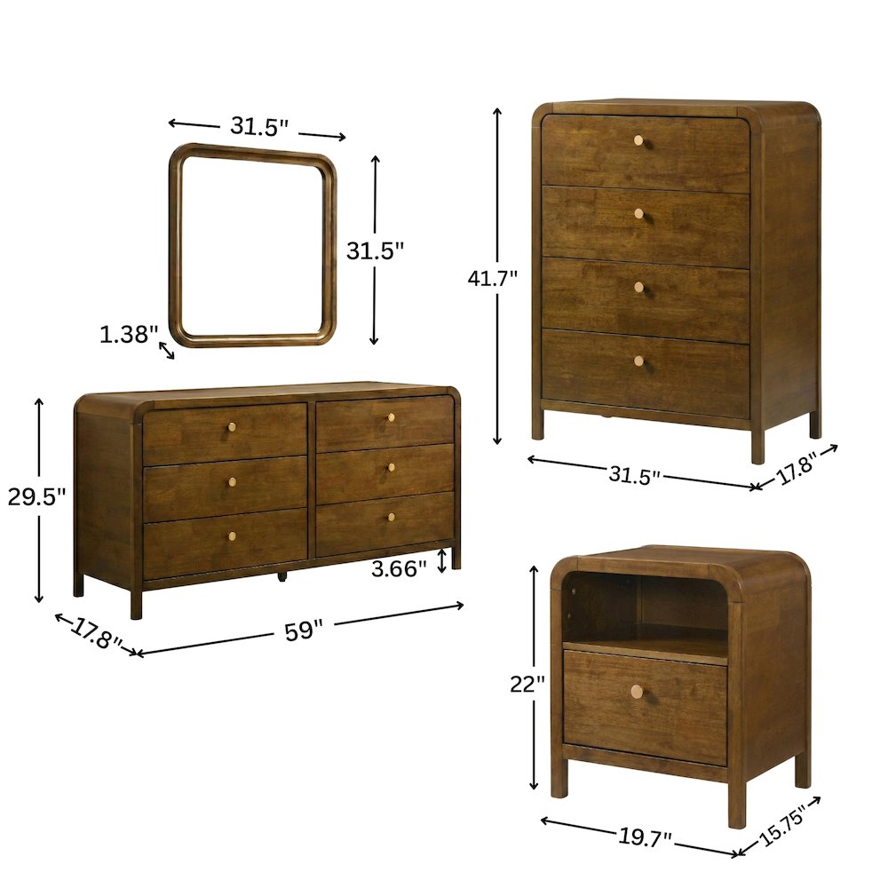 Eldren Wood Bedroom Set, King Platform Bed with Dresser Mirror Nightstand, Chest