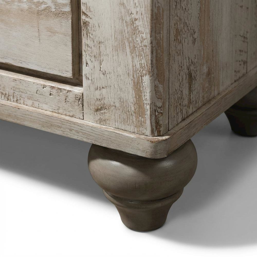 White Wash Finish Nightstand with 3 Drawers and Patched Wood Top