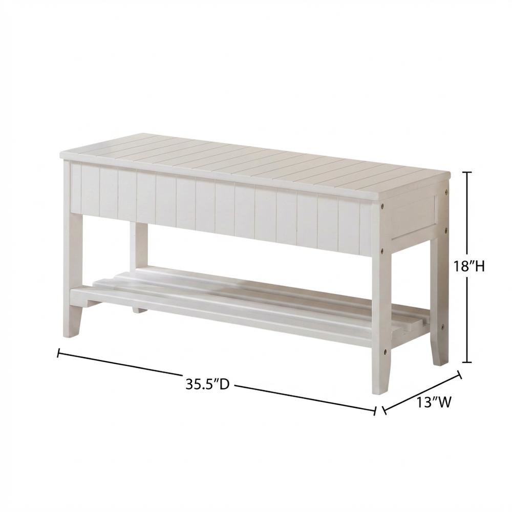 White Solid Wood Shoe Bench with Storage, Entryway Seating and Organizer