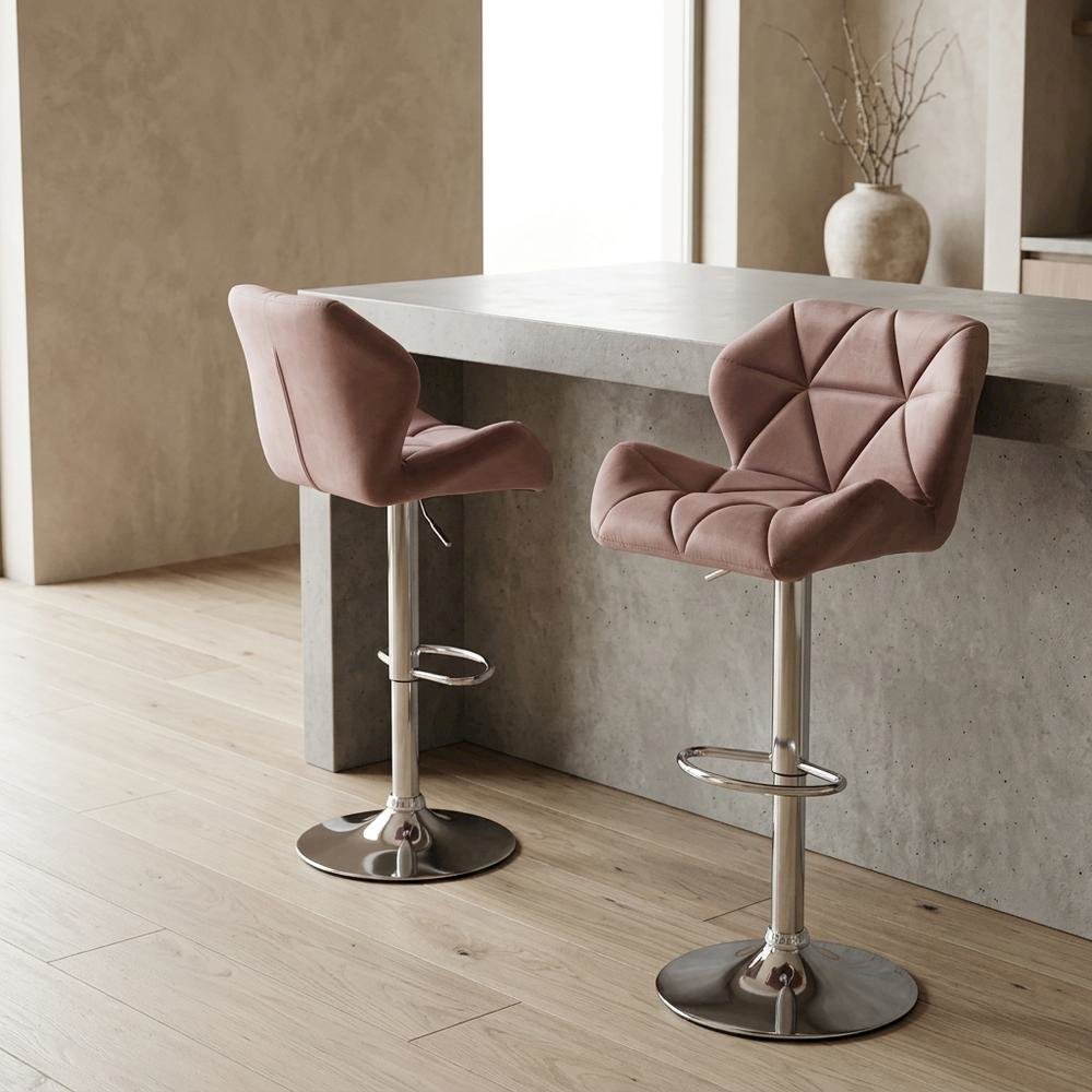 Mauve Velvet Diamond Tufted Swivel Barstool Set of 2 with Adjustable Height