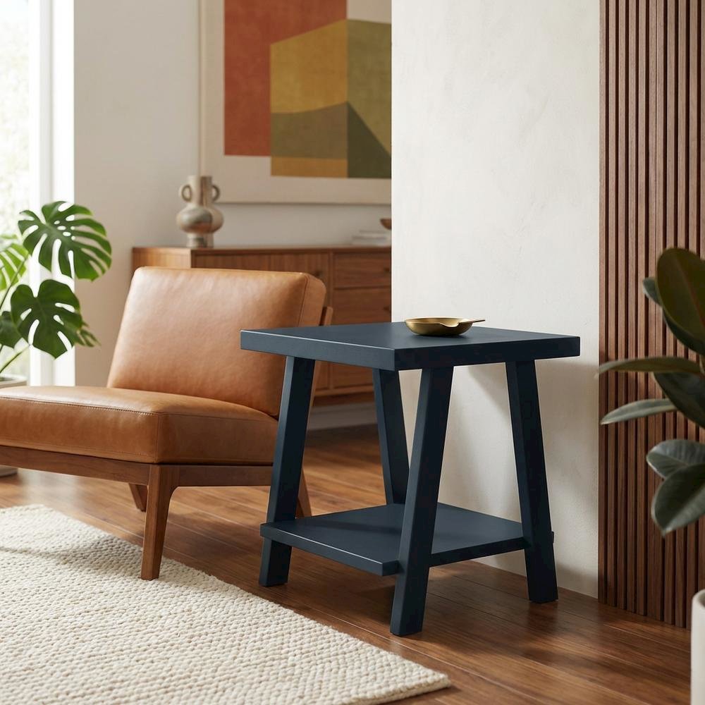 Navy Blue Wood Shelf End Table with Modern Design and Sturdy Construction