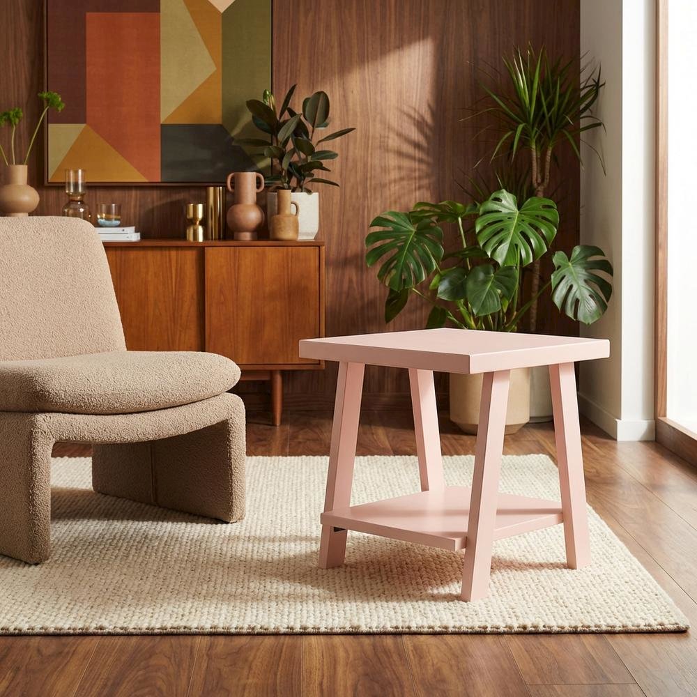 Pink wood end table with stylish design and versatile use