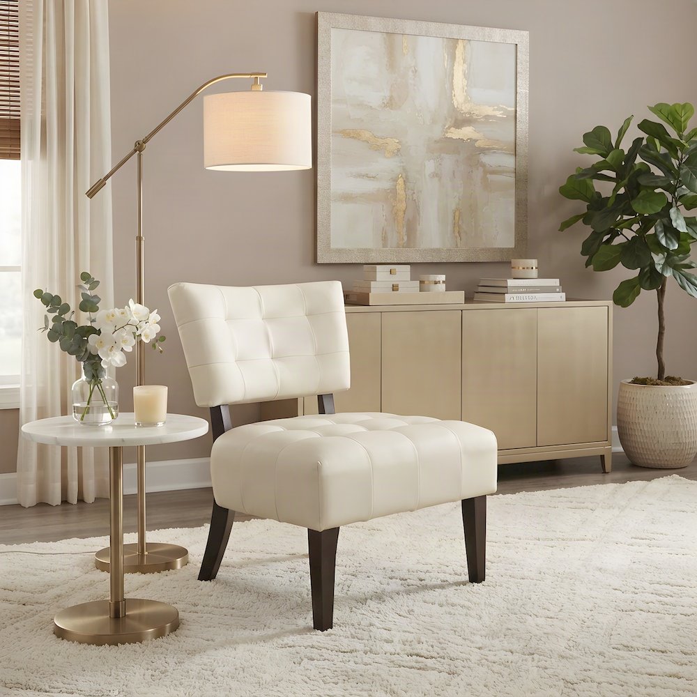 Faux Leather Tufted Oversized Accent Chair, Armchair for Living Room, White