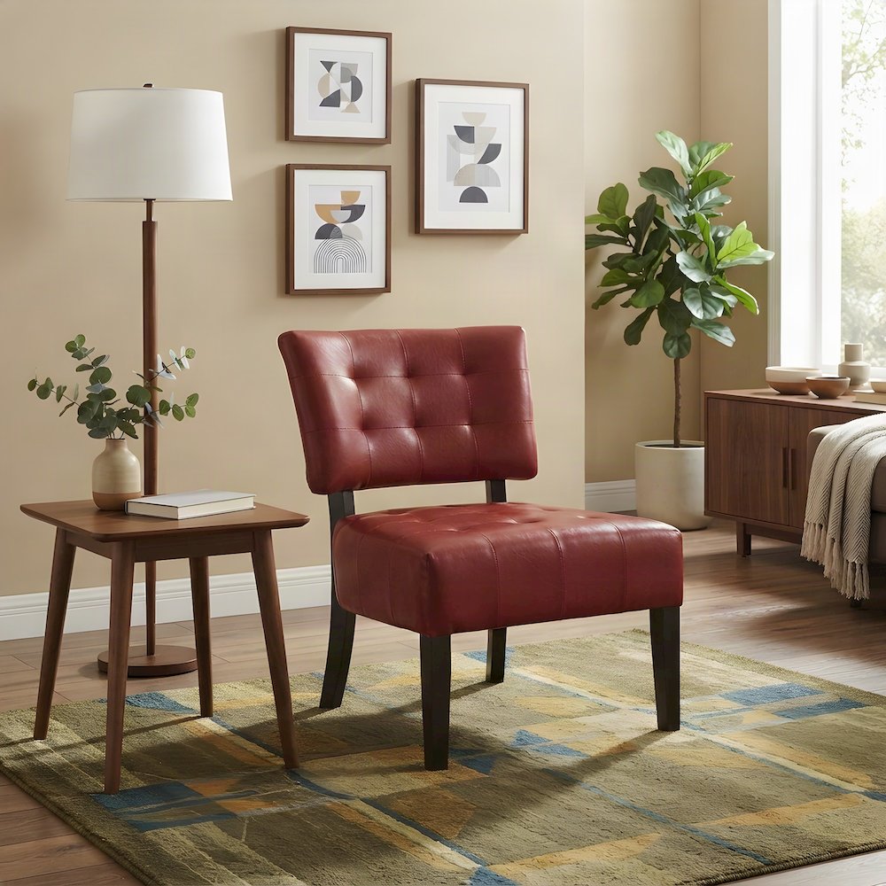 Faux Leather Tufted Oversized Accent Chair, Armchair for Living Room, Red