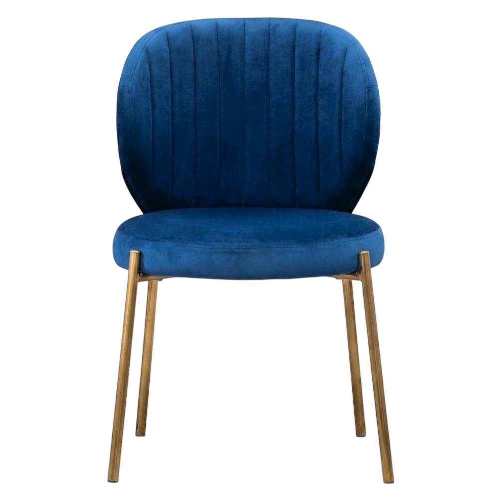 Velvet Upholstered Dining Chairs with Metal Legs, Blue, Set of 2