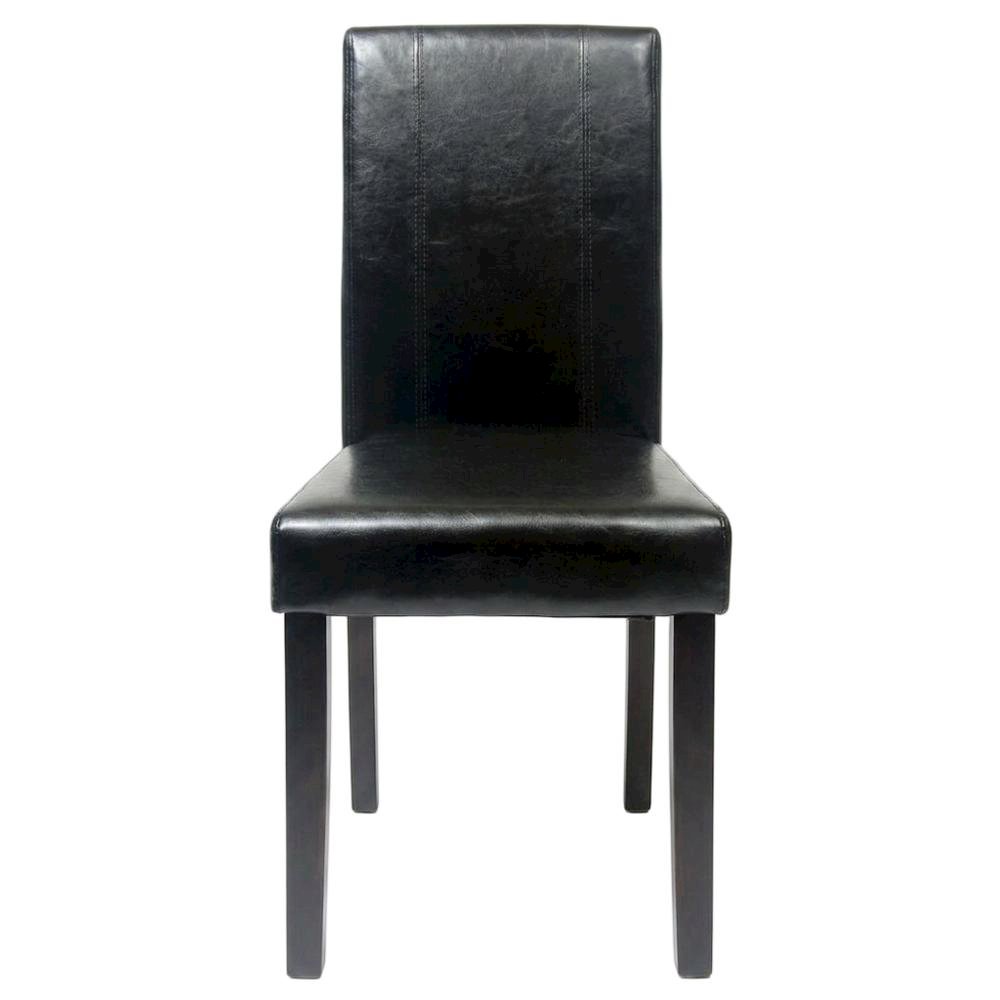 Solid Wood Faux Leather Upholstered Parson Dining Chairs, Black, Set of 2