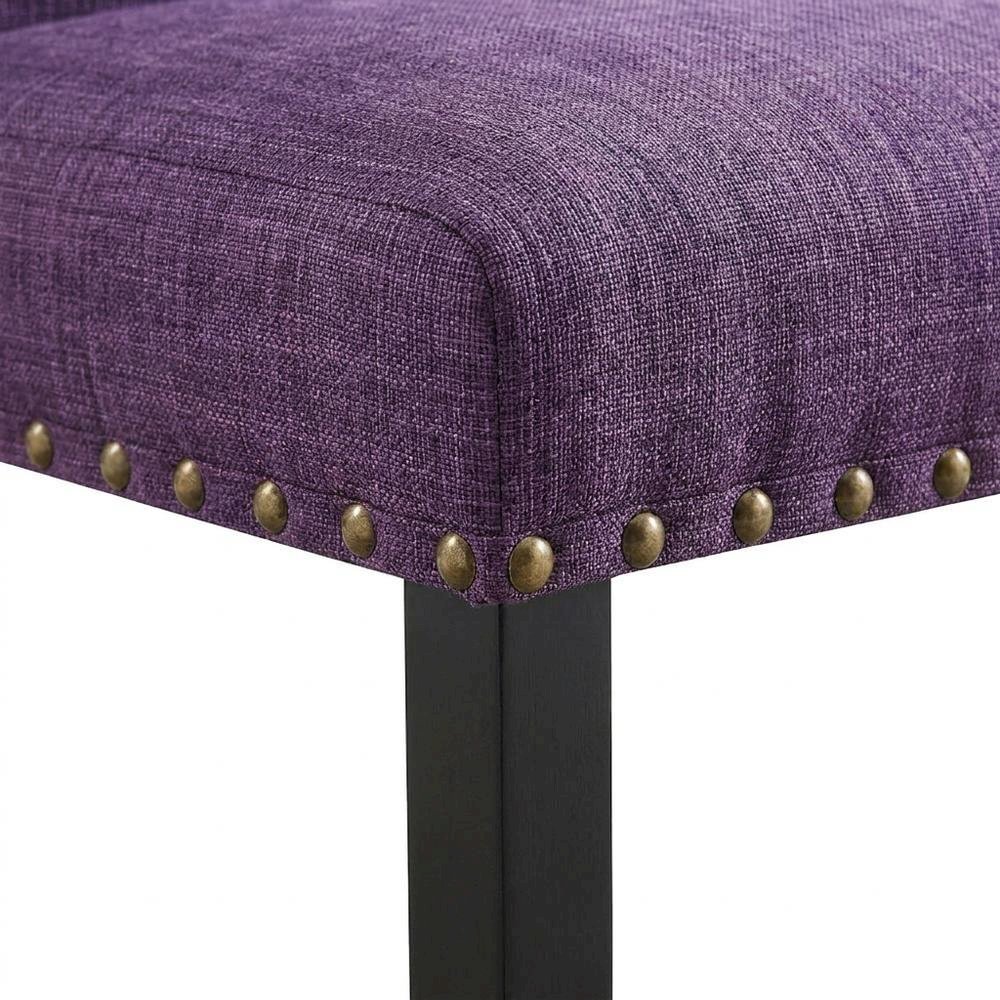 Fabric Upholstered Dining Chairs with Nailhead Trim, Purple, Set of 2