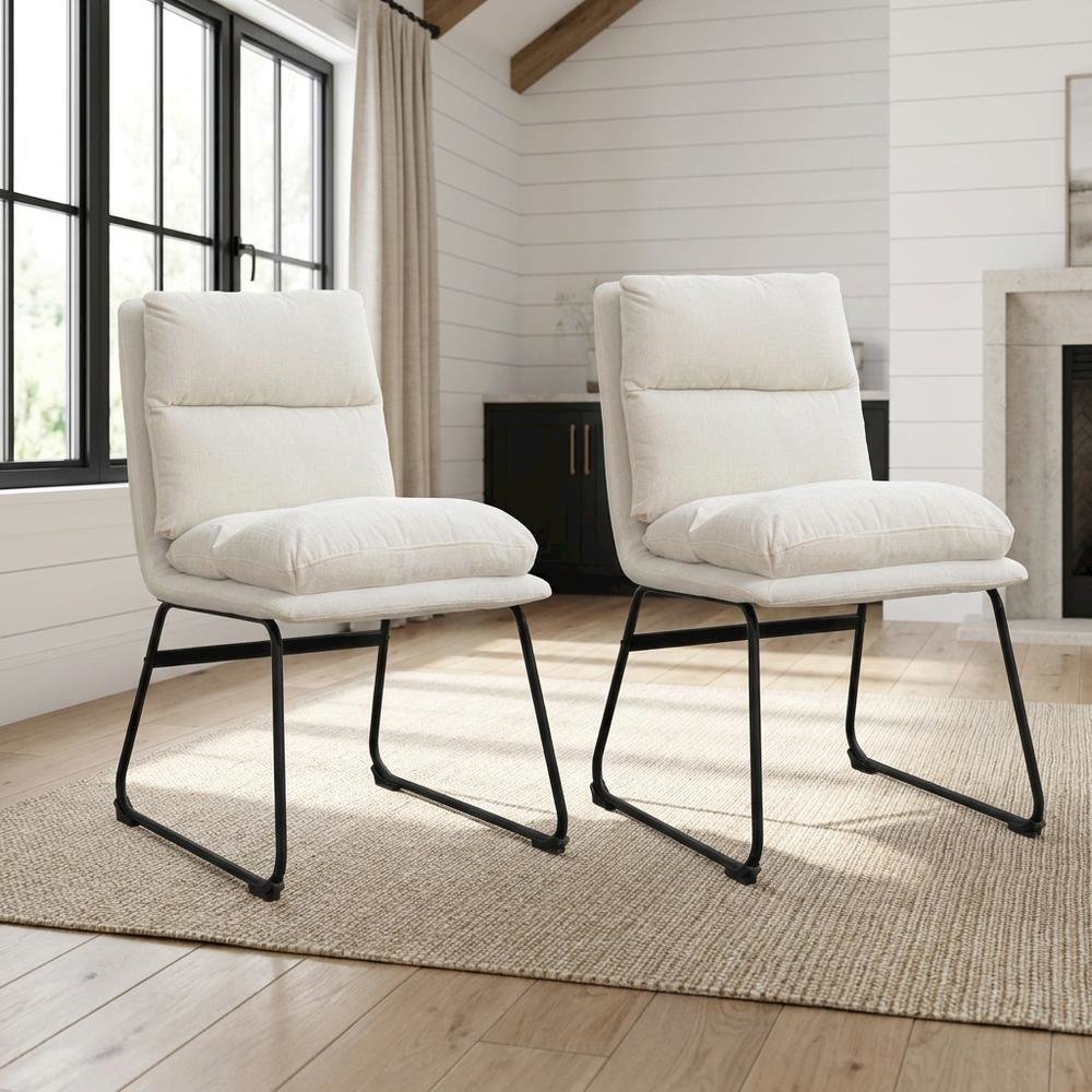 Faux Leather Upholstered Dining Chairs with Metal Frame, Vanilla, Set of 2