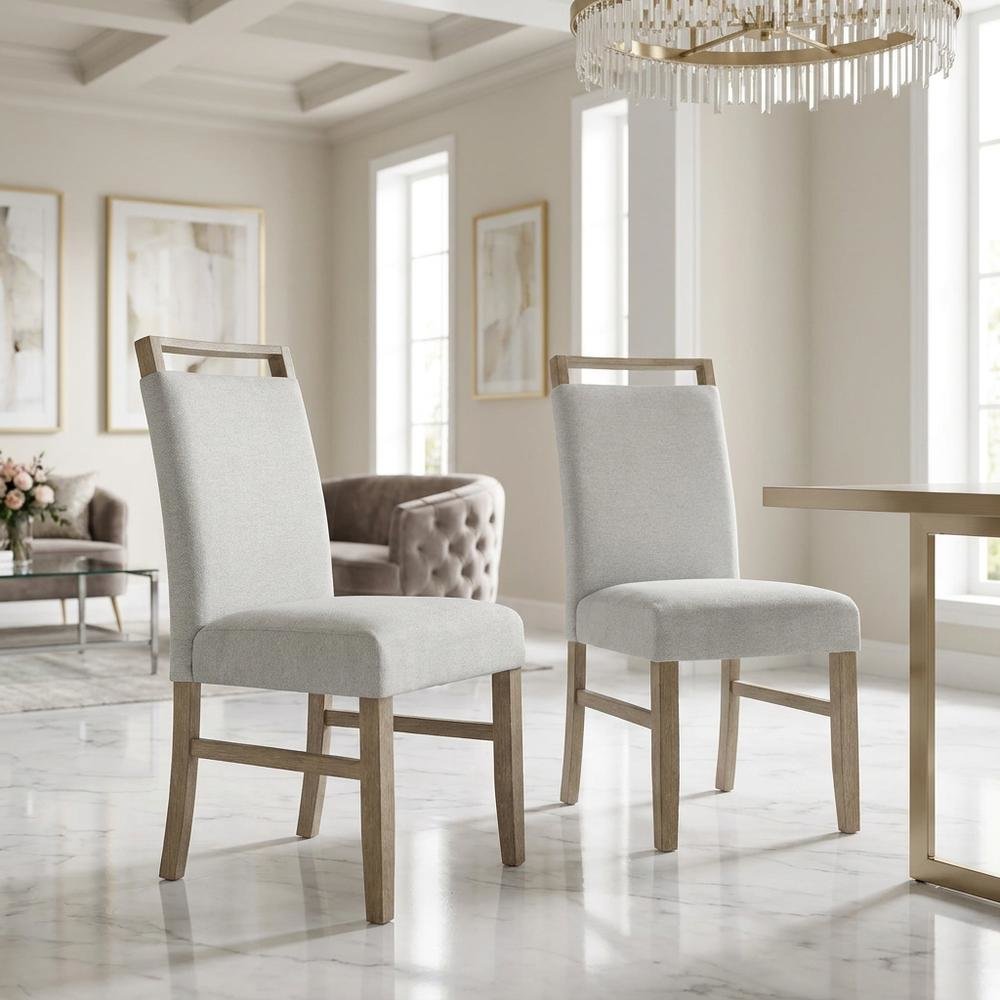 Upholstered Dining Chair with Rubberwood Legs and Plywood Frame, Gray, Set of 2