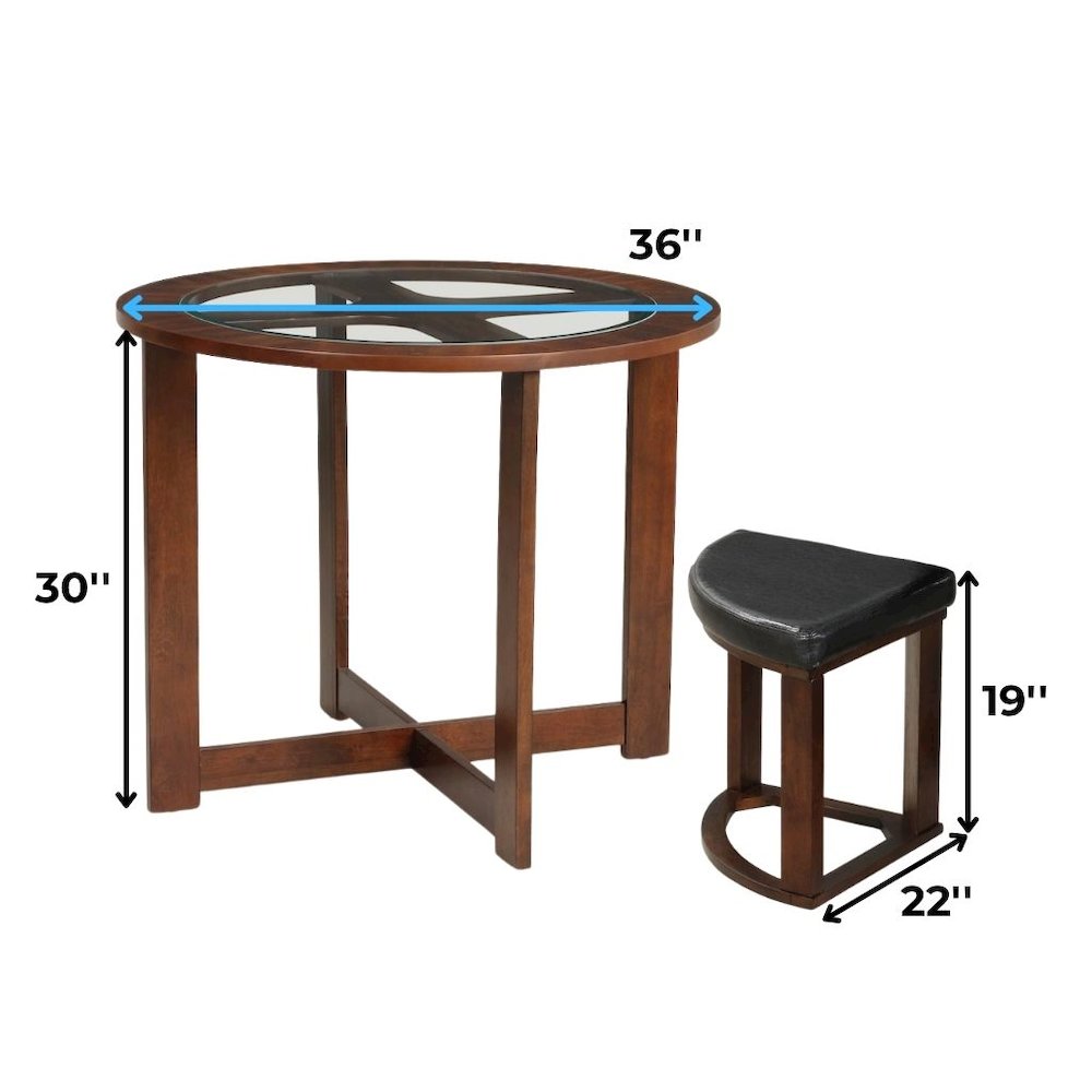 Brown Round Dining Table Set for 4, 5-Piece Dining Set with Upholstered Seats
