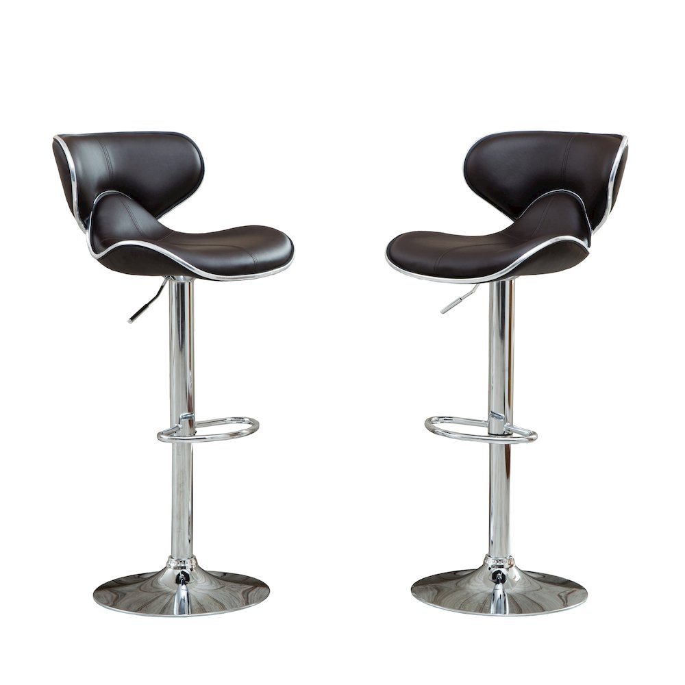 Masaccio Brown Leatherette Adjustable Swivel Barstool Chrome Base, Set of 2