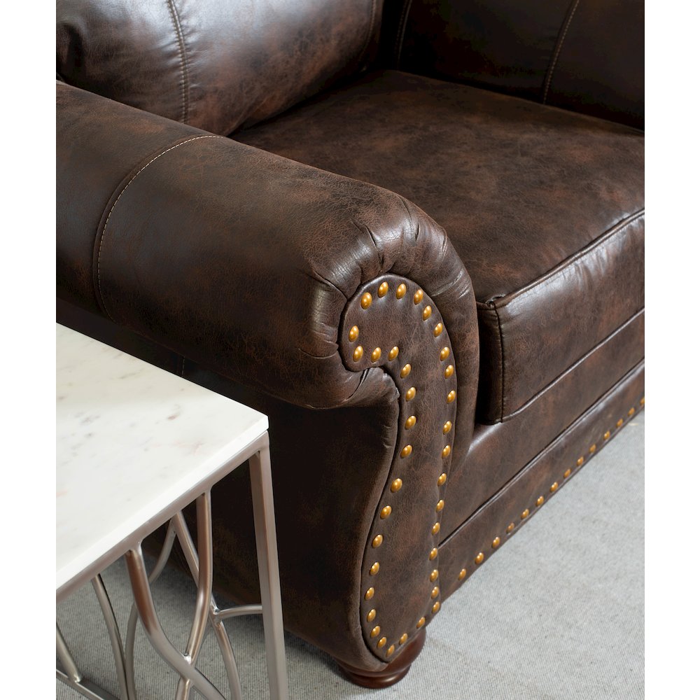 Leinster Faux Leather Upholstered Nailhead Chair and Ottoman in Espresso