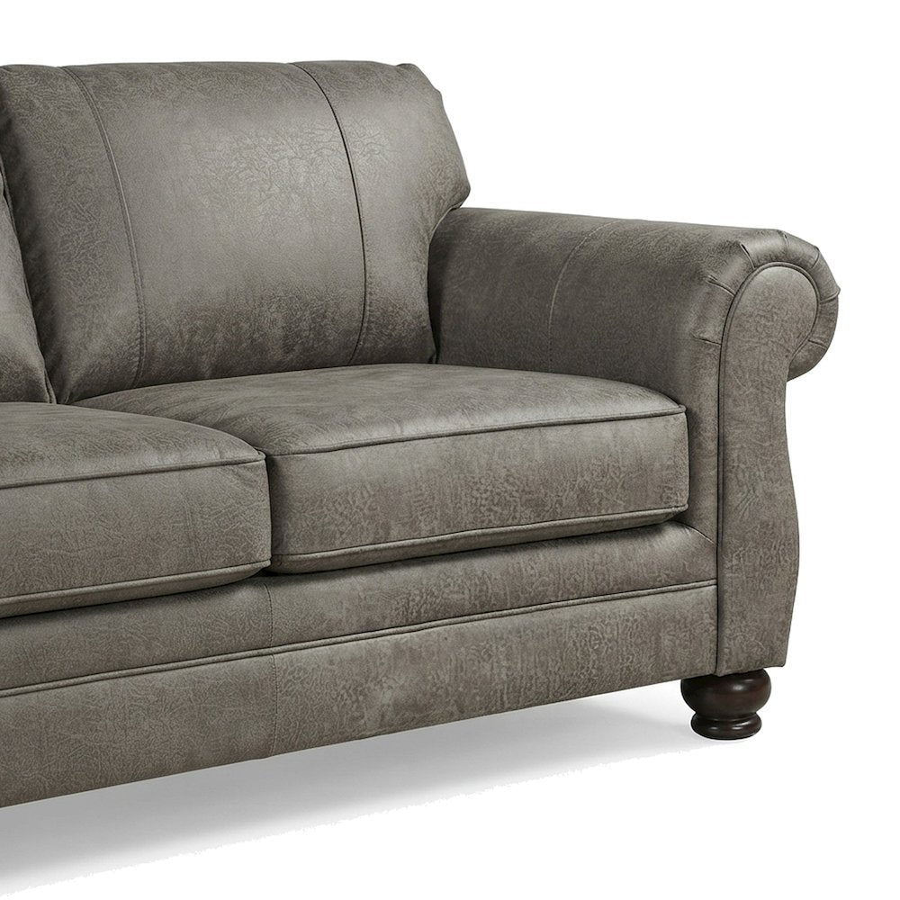 Nailhead-Trim Faux Leather Upholstered Sofa and Loveseat 2 Piece Set, Grey