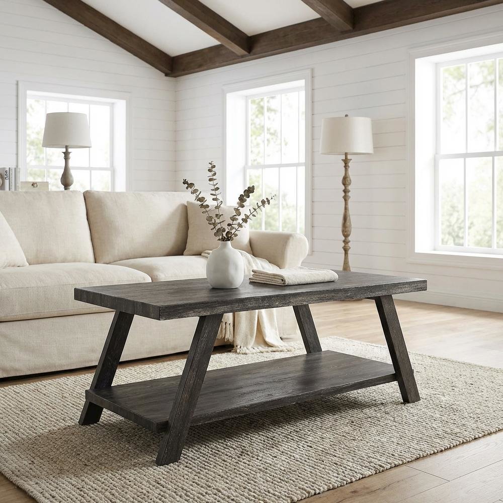 Charcoal Coffee Table with Replicated Wood Surface and Sturdy Construction