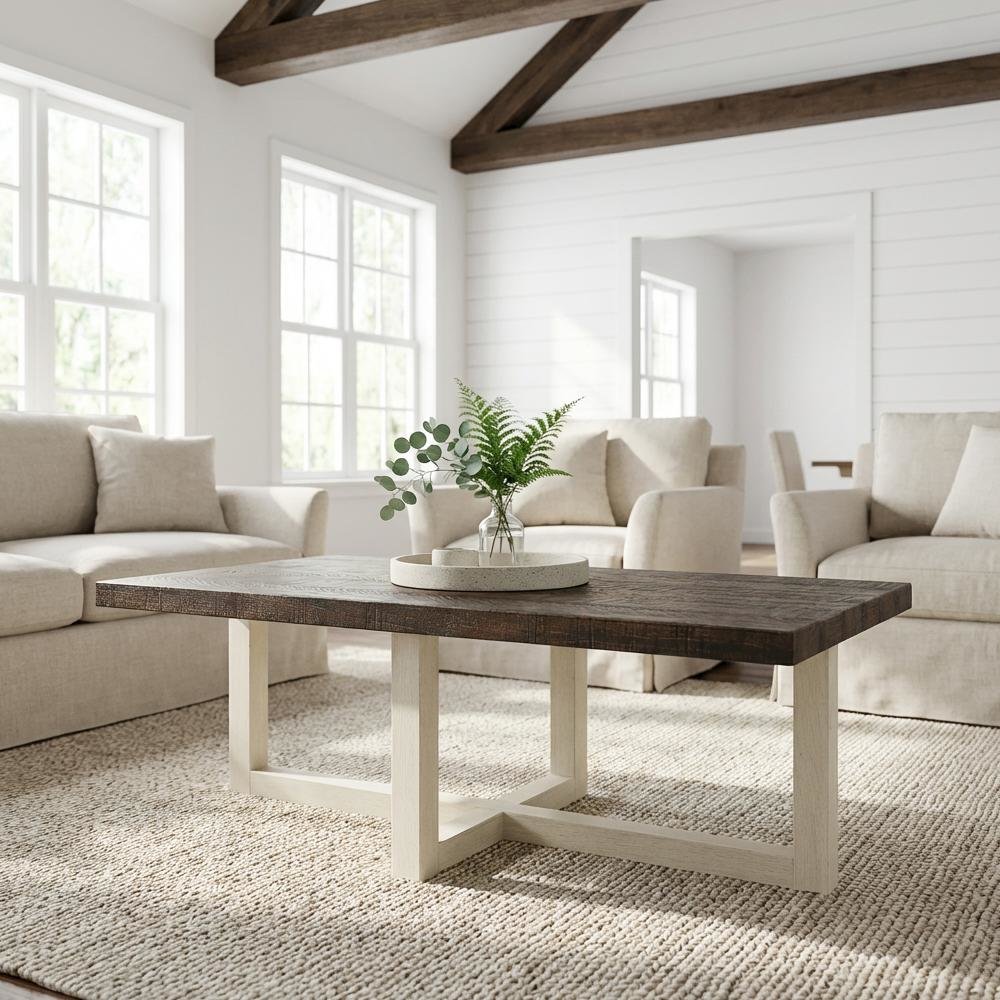 Walnut and White Contemporary Coffee Table with Sturdy Construction