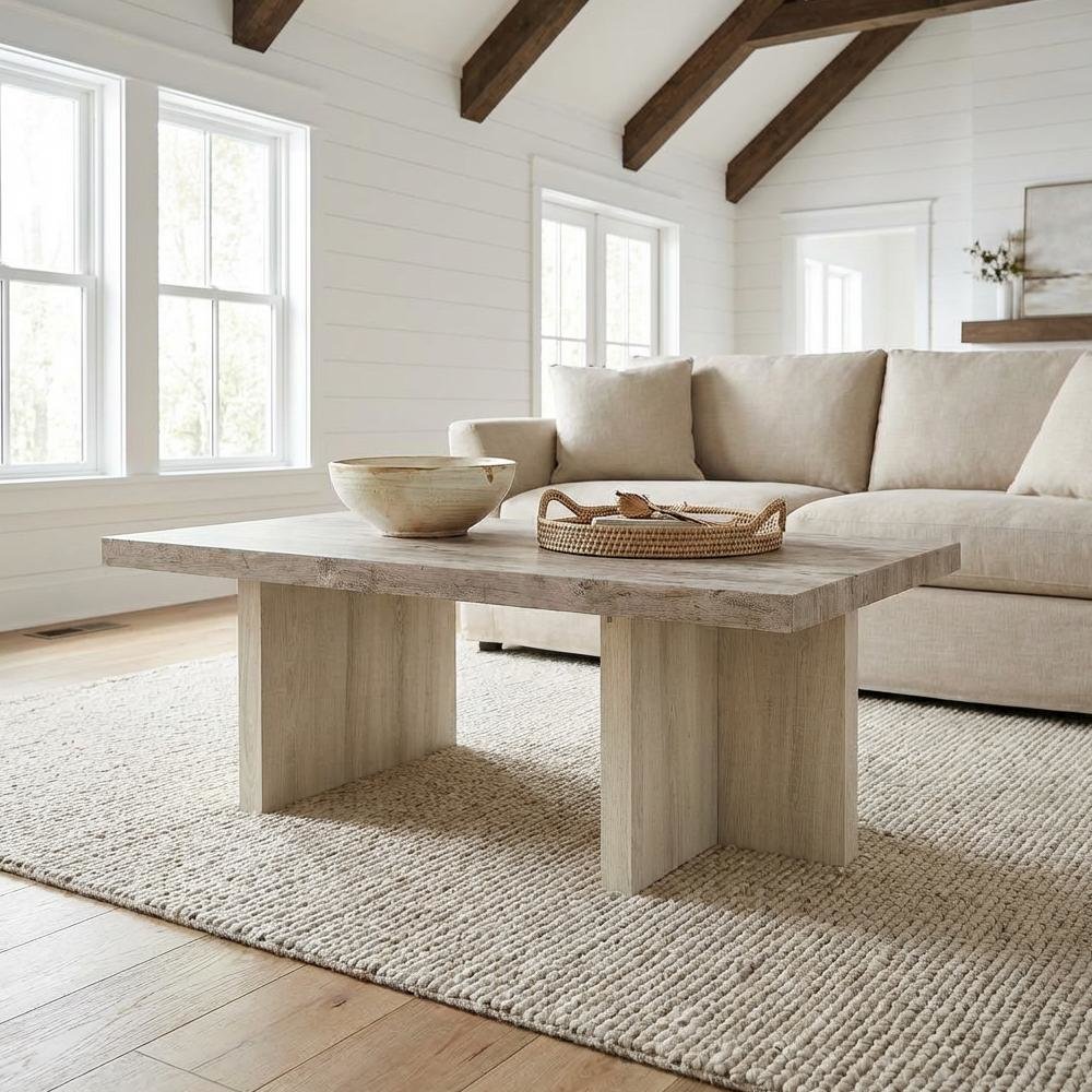 Contemporary Multi-Color Coffee Table with Sturdy Top and Weathered Finish