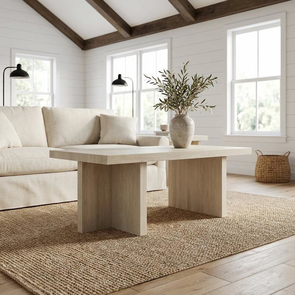 White Coffee Table with Sleek Surface and Sturdy Construction 1-Piece