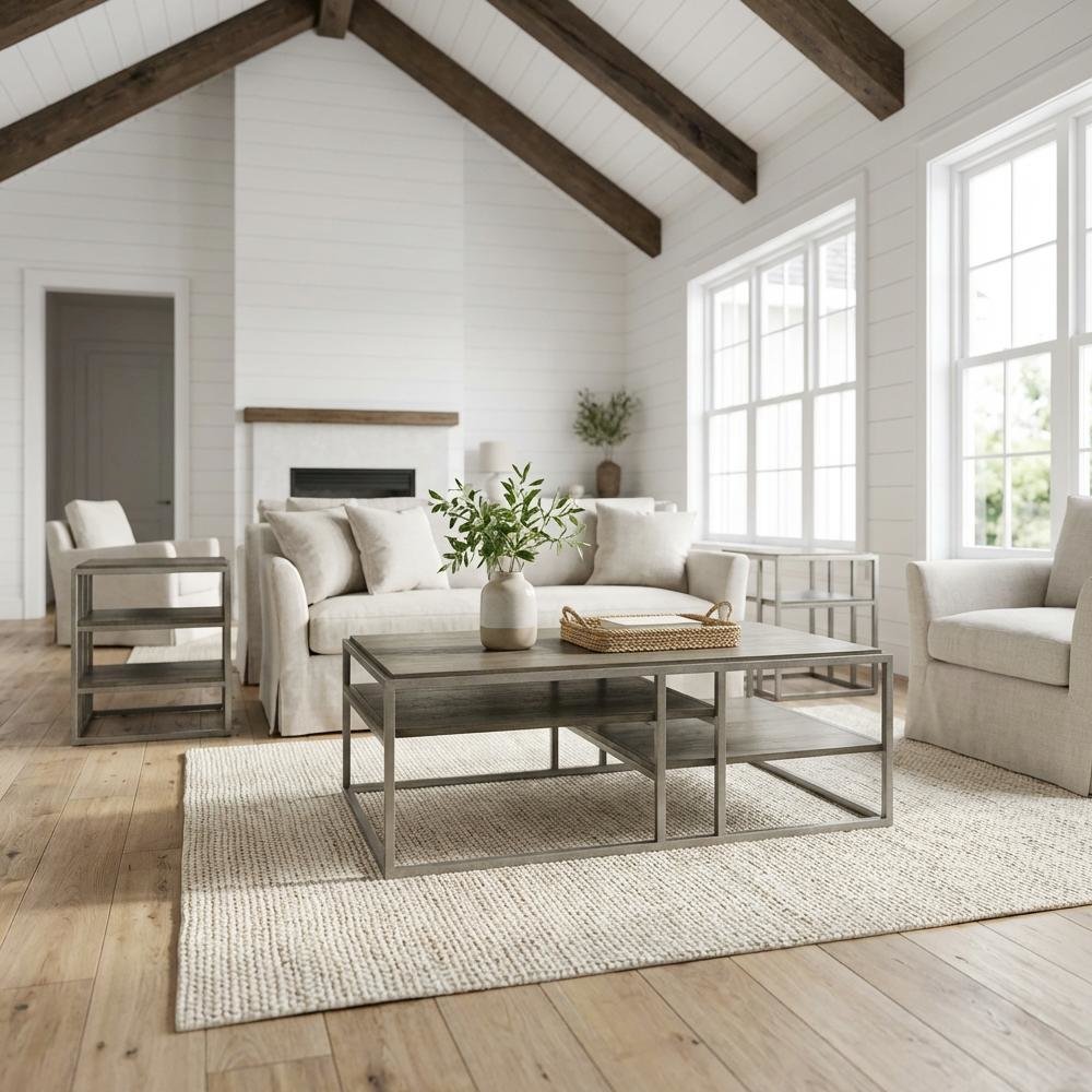 3-Piece Metal Frame Living Room Table Set with Wood Tops and Durable Design