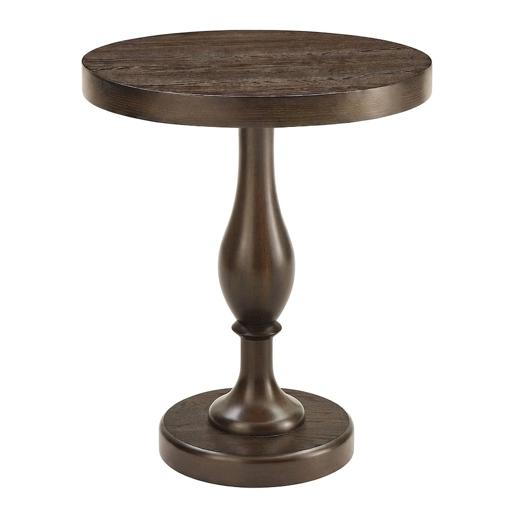 Round MDF and Ash Wood End Table on Rubberwood Pedestal Base, Espresso