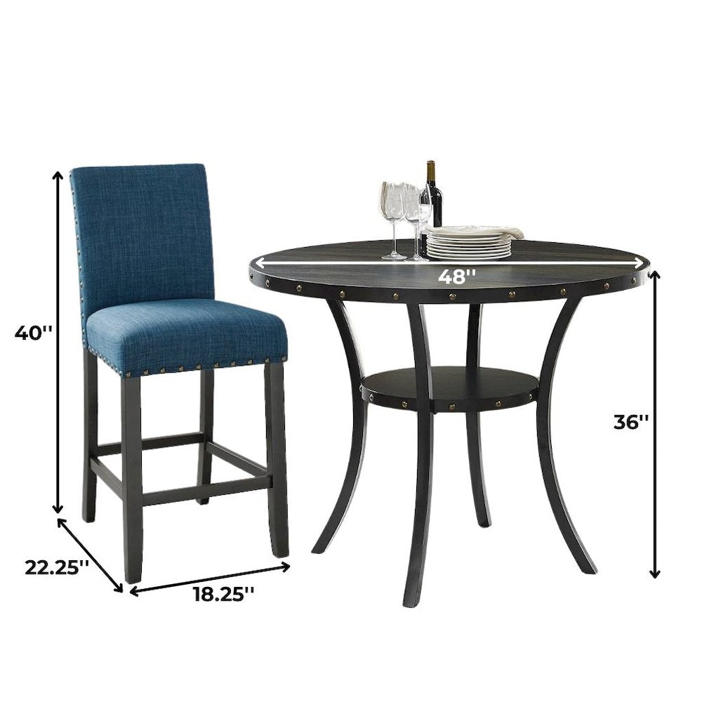 Blue Counter Height Dining Table Set with Tall Chairs, 5-Piece