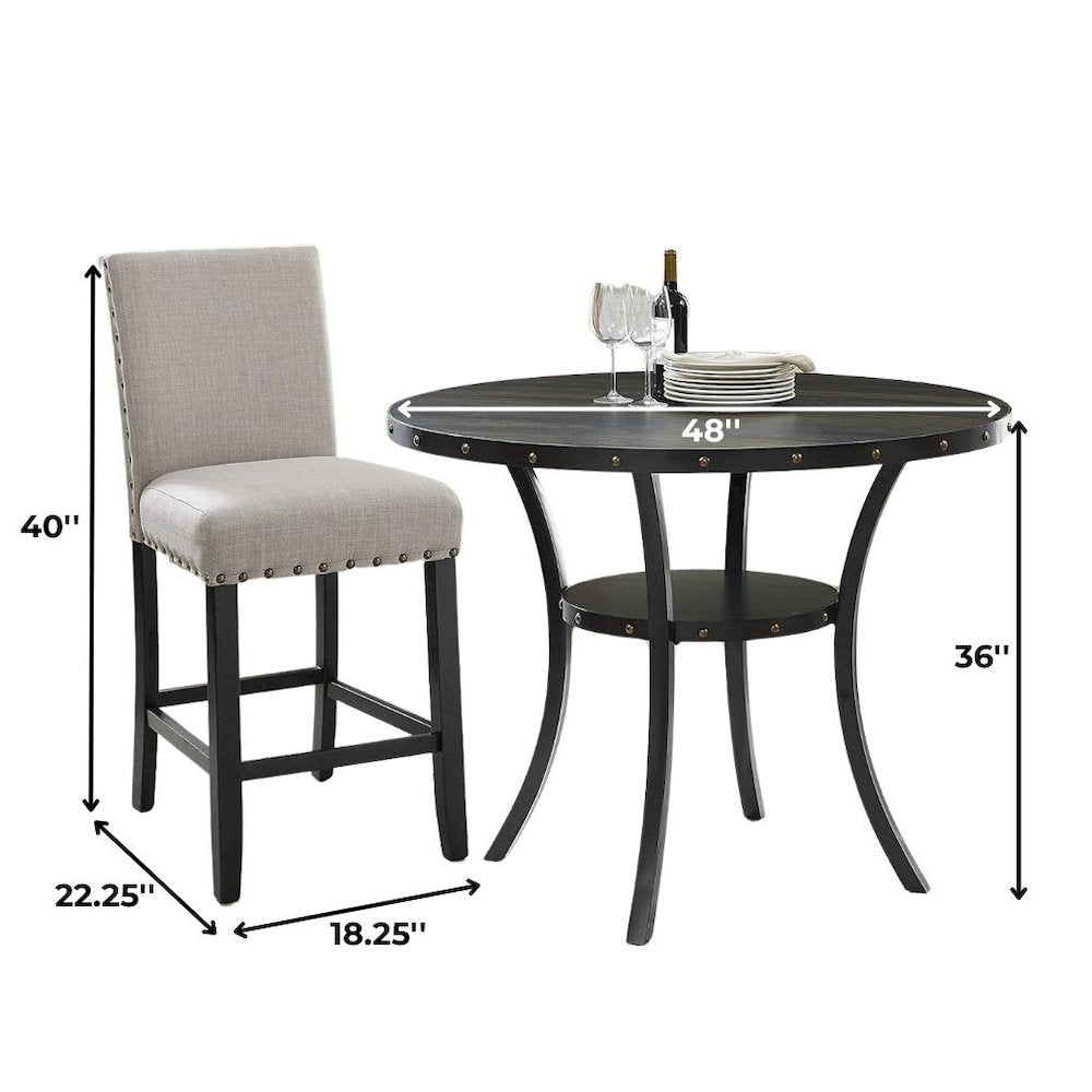 Beige Tan Counter Height Dining Table Set with Tall Chairs, 5-Piece