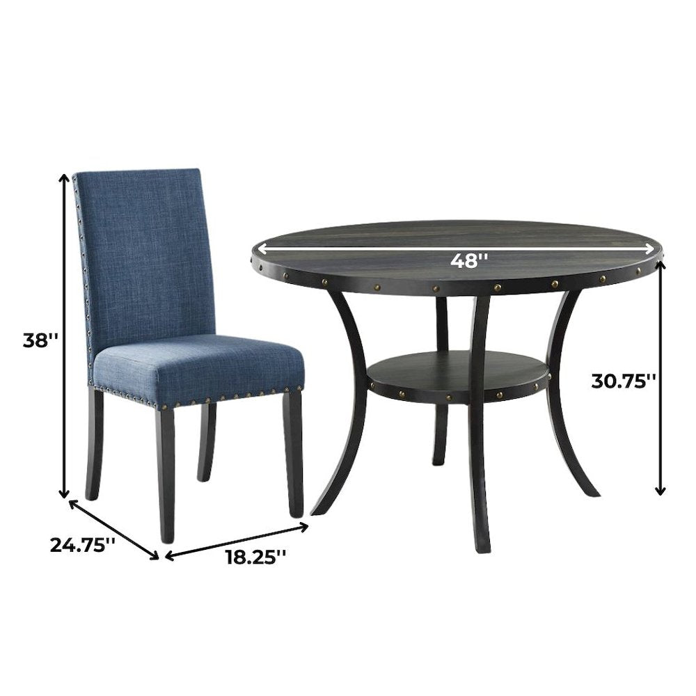 Blue 5-Piece Round Dining Table with Matching Kitchen & Dining Room Chairs