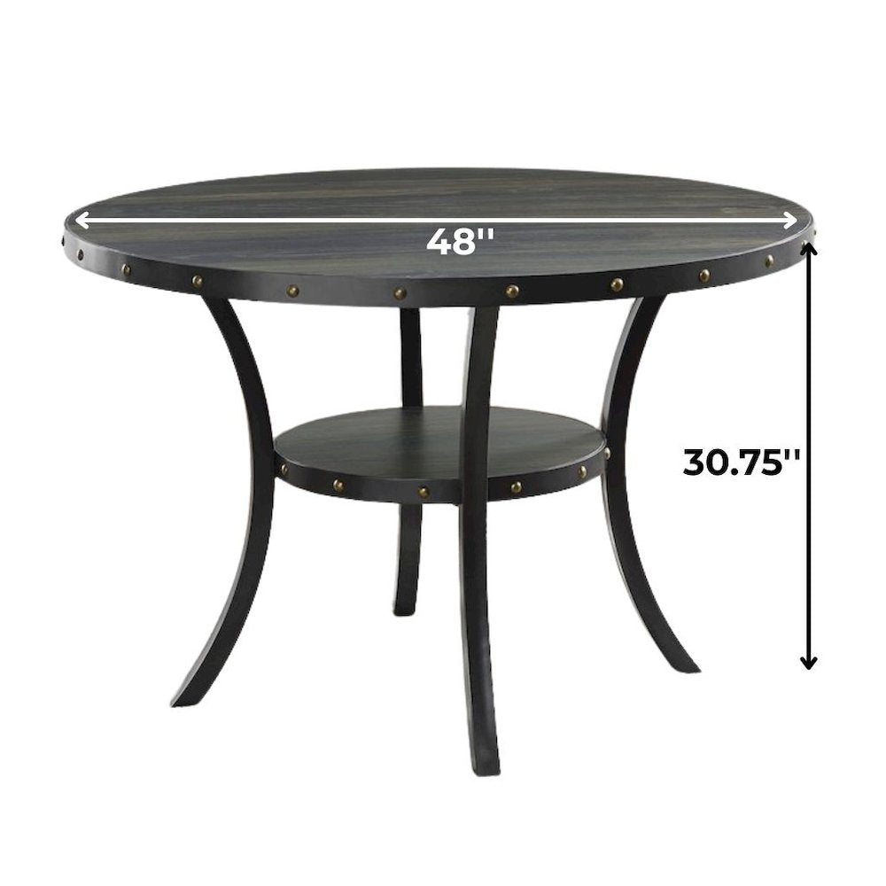 Gray Round Dining Table with Open Shelf – Modern Kitchen Wooden Table