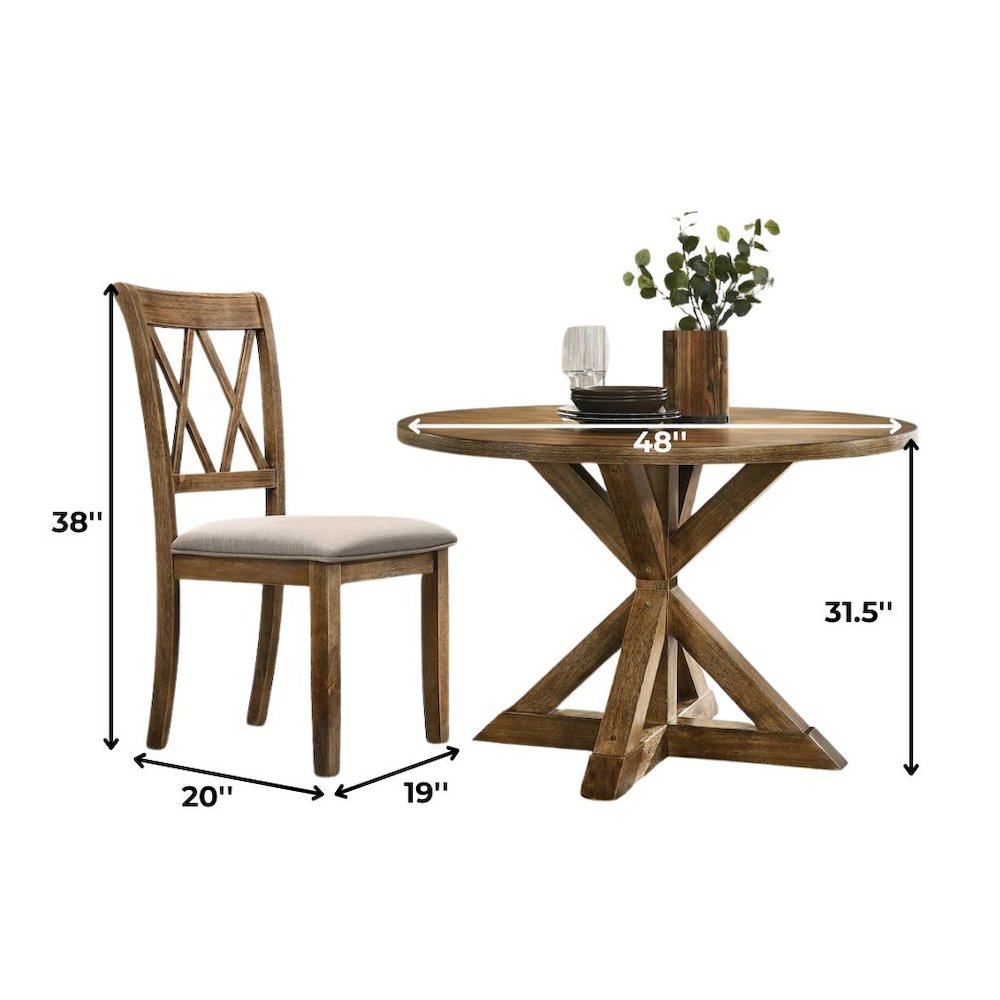 Brown Wooden Round Dining Table Set for 4 with Kitchen Chairs, 5-Piece
