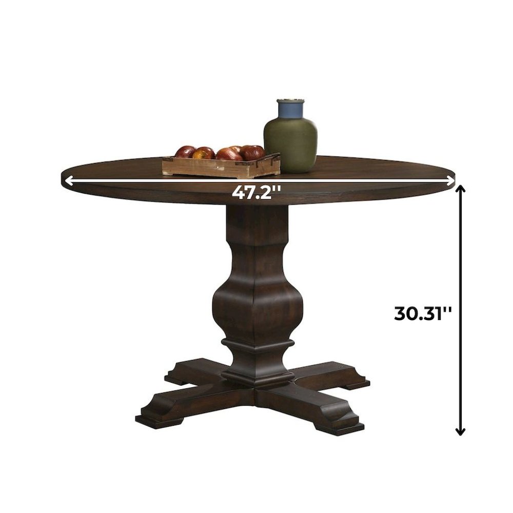 Round Wooden Kitchen Table with Pedestal Base in Brown Oak Finish
