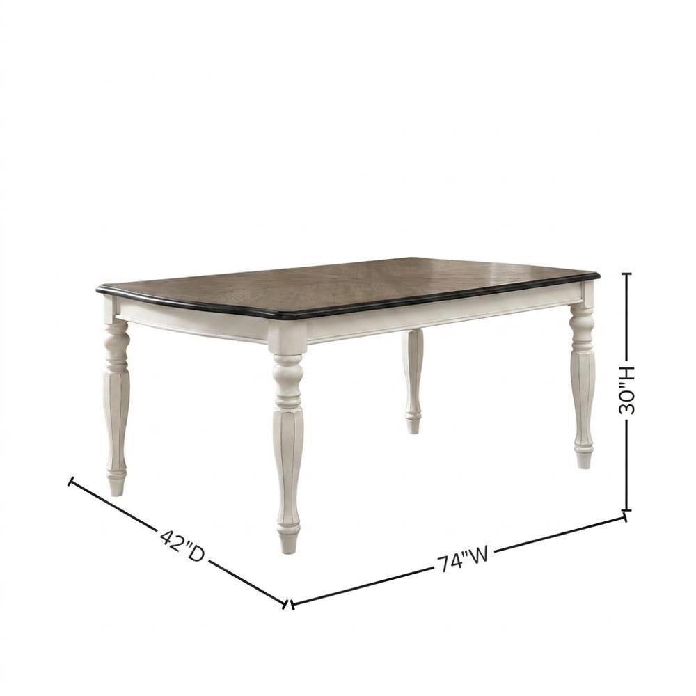 Wood Dining Table and Upholstered Chairs, White, 7 Piece Set