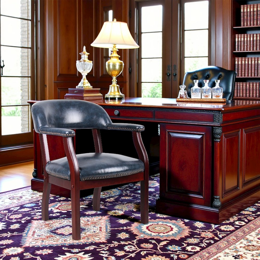 Blue Captains Chair for Office Furniture or Poker Room, No Wheels Design