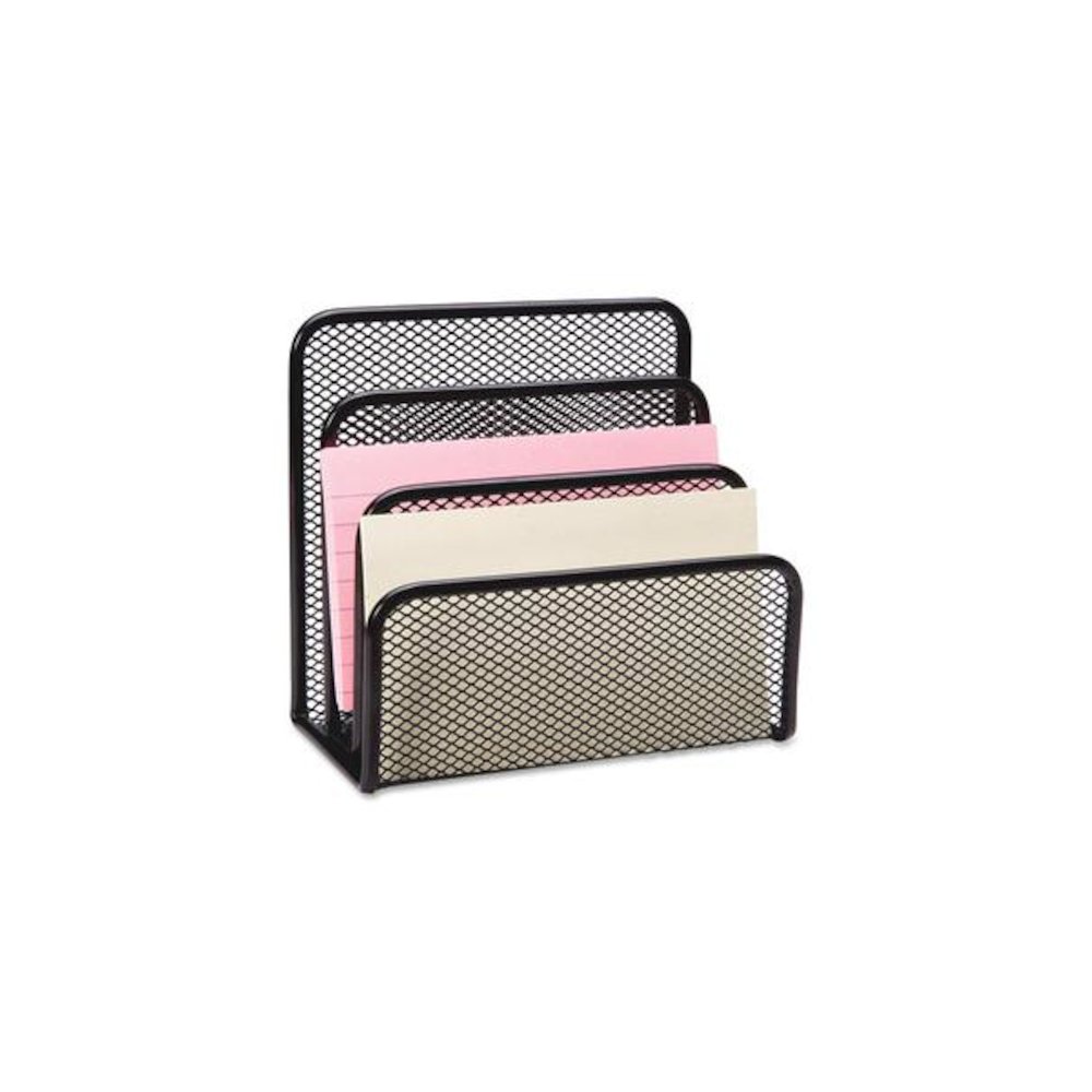 Lorell Mesh Vertical Desktop File Sorter - 4 Divider(s) - 5.6" Height x 5.3" Width x 3.1" Depth - Black - Steel - 1 Each