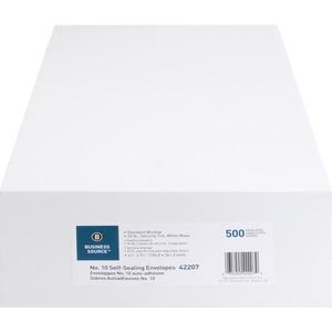 Business Source No.10 Standard Window Invoice Envelopes - Single Window - 9 1/2" Width x 4 1/2" Length - 24 lb - Self-sealing - Poly - 500 / Box - White