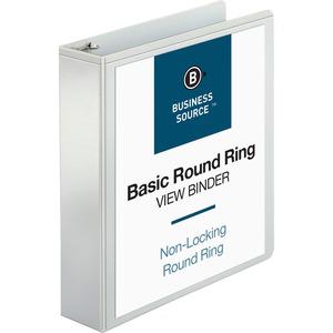 Business Source Round-ring View Binder - 2" Binder Capacity - Letter - 8 1/2" x 11" Sheet Size - 475 Sheet Capacity - Round Ring Fastener(s) - 2 Internal Pocket(s) - Polypropylene - White - Wrinkle-fr