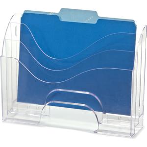 Officemate Clear Wave 2-way Desktop Organizer - 3 Compartment(s) - 3 Tier(s) - 11.3" Height x 13" Width x 3.6" DepthDesktop - Clear - Plastic - 1 Each