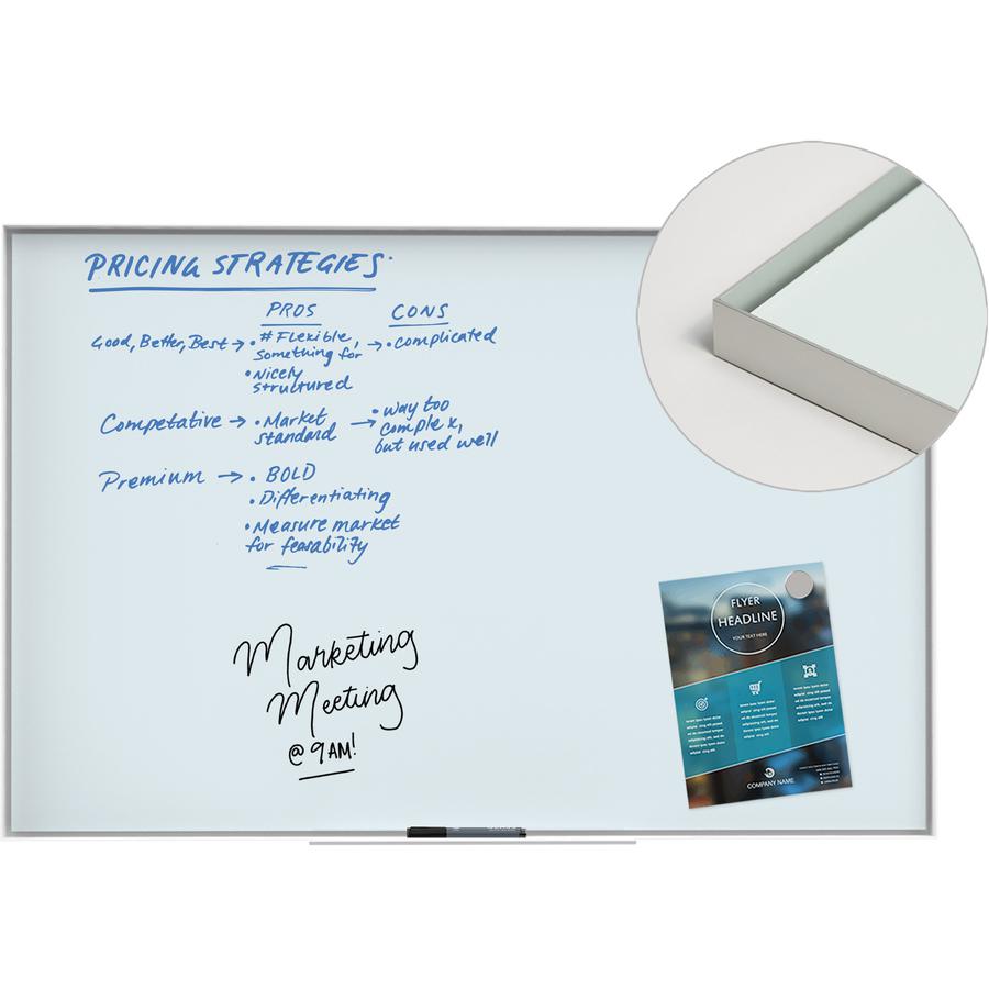 U Brands Frosted Glass Dry Erase Board - 23" (1.9 ft) Width x 35" (2.9 ft) Height - Frosted White Tempered Glass Surface - White Aluminum Frame - Rectangle - Horizontal/Vertical - 1 Each