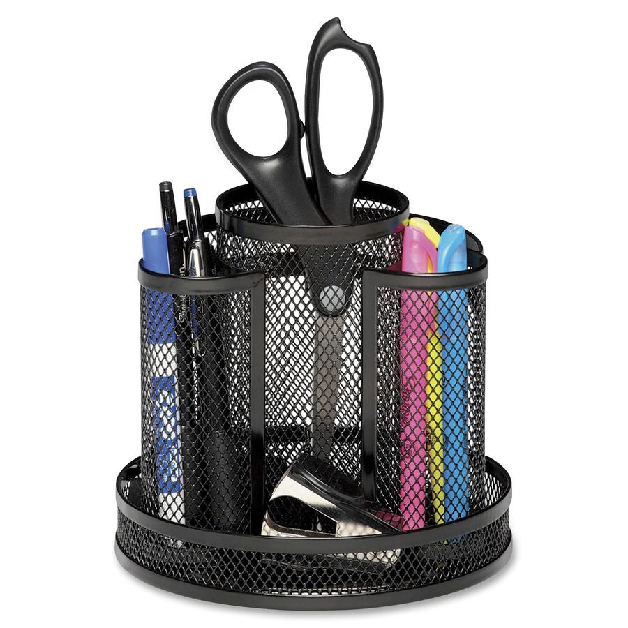Rolodex Workspace Mesh Spinning Supply Caddy - 8 Compartment(s) - 6.5" Height - Rotate - Black - Steel - 1 Each