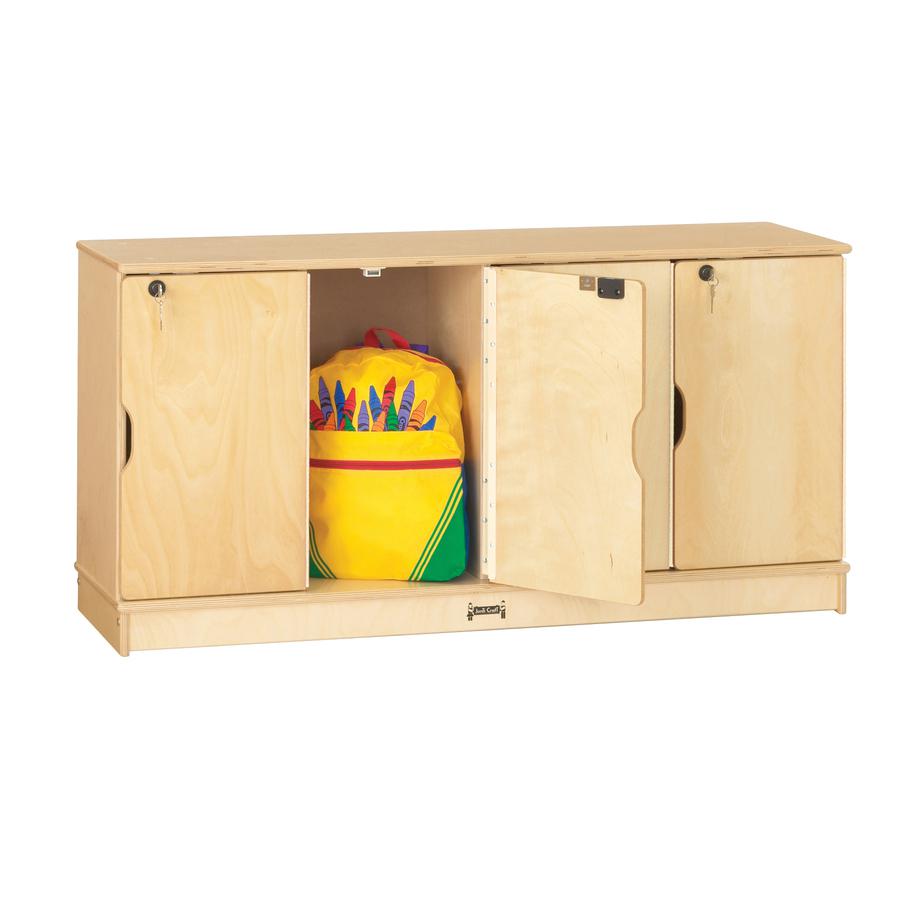 Jonti-Craft Single Stack 4-Section Student Lockers - 48.5" x 15" x 23.5" - Stackable, Lockable, Sturdy, Key Lock, Kick Plate - Wood Grain - Baltic Birch Plywood