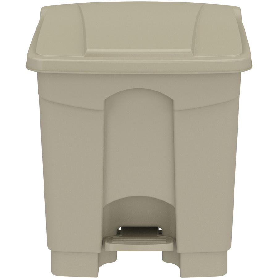 Safco Plastic Step-on Waste Receptacle - 8 gal Capacity - Easy to Clean, Foot Pedal, Lightweight - 17.3" Height x 16" Width x 16" Depth - Plastic - Tan - 1 Carton