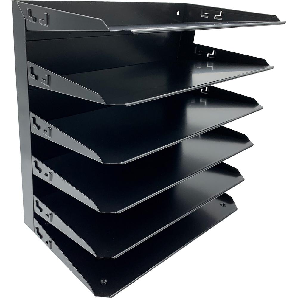 Huron Horizontal Slots Desk Organizer - 6 Compartment(s) - Horizontal - 15" Height x 15" Width x 8.7" Depth - Durable, Label Holder - Black - Steel - 1 Each