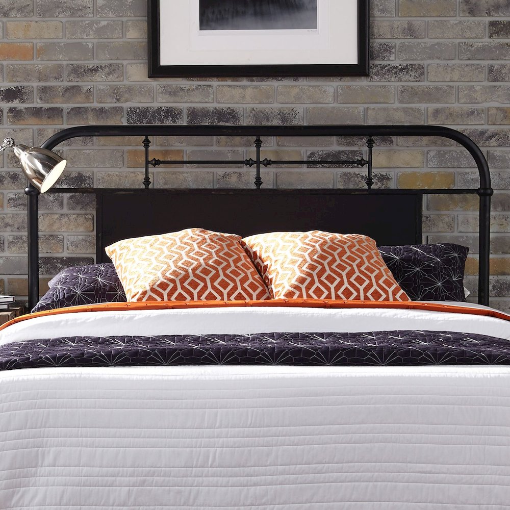 Vintage Series Queen Metal Headboard - Black in Distressed Metal
