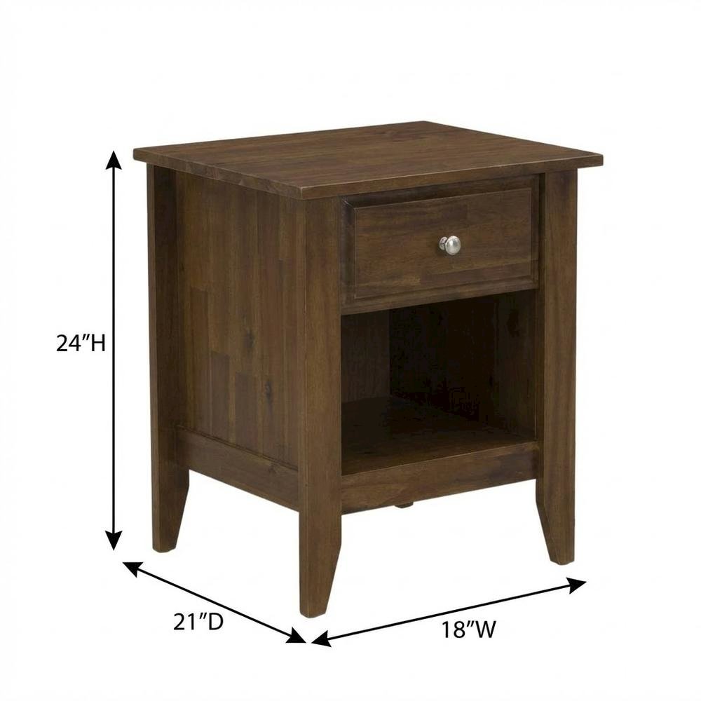 Small Nightstand with Wood Drawer in Antique Walnut Finish for Bedroom Storage