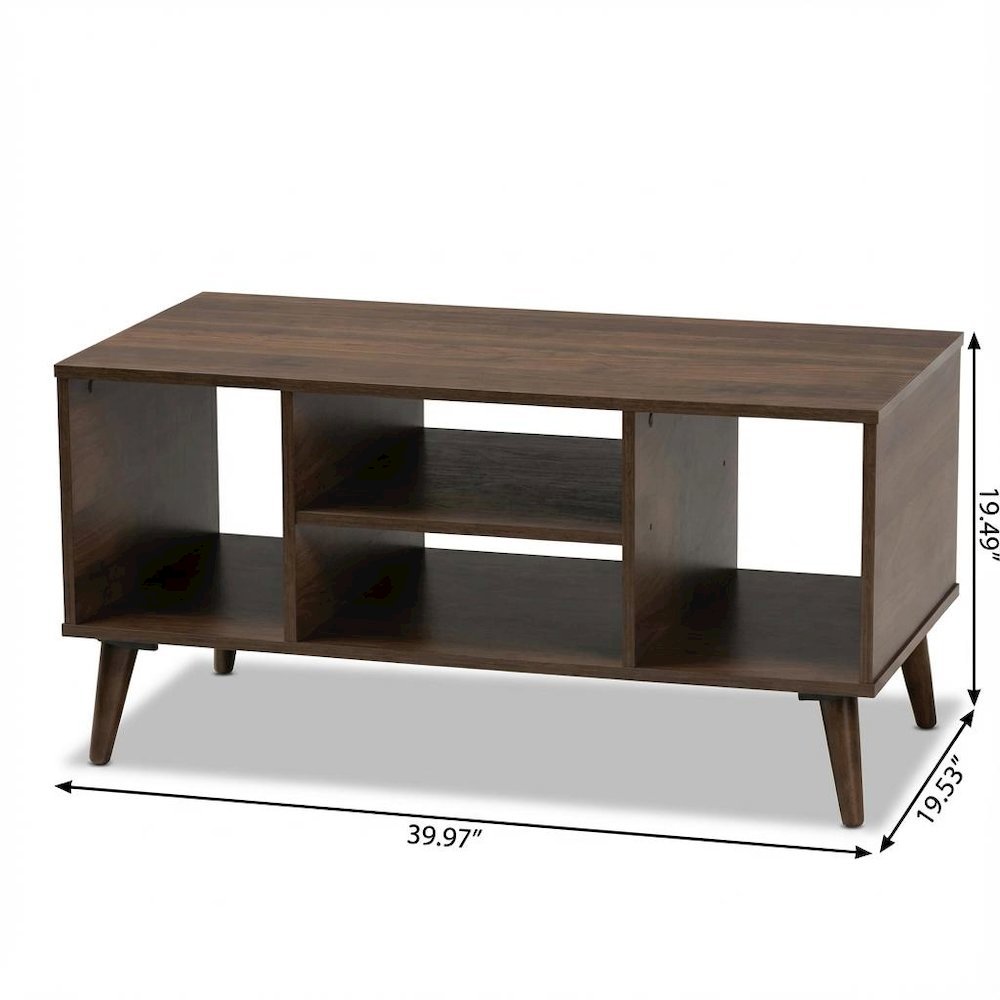Walnut Brown Modern Coffee Table with Rubberwood Legs and Durable Particle Board