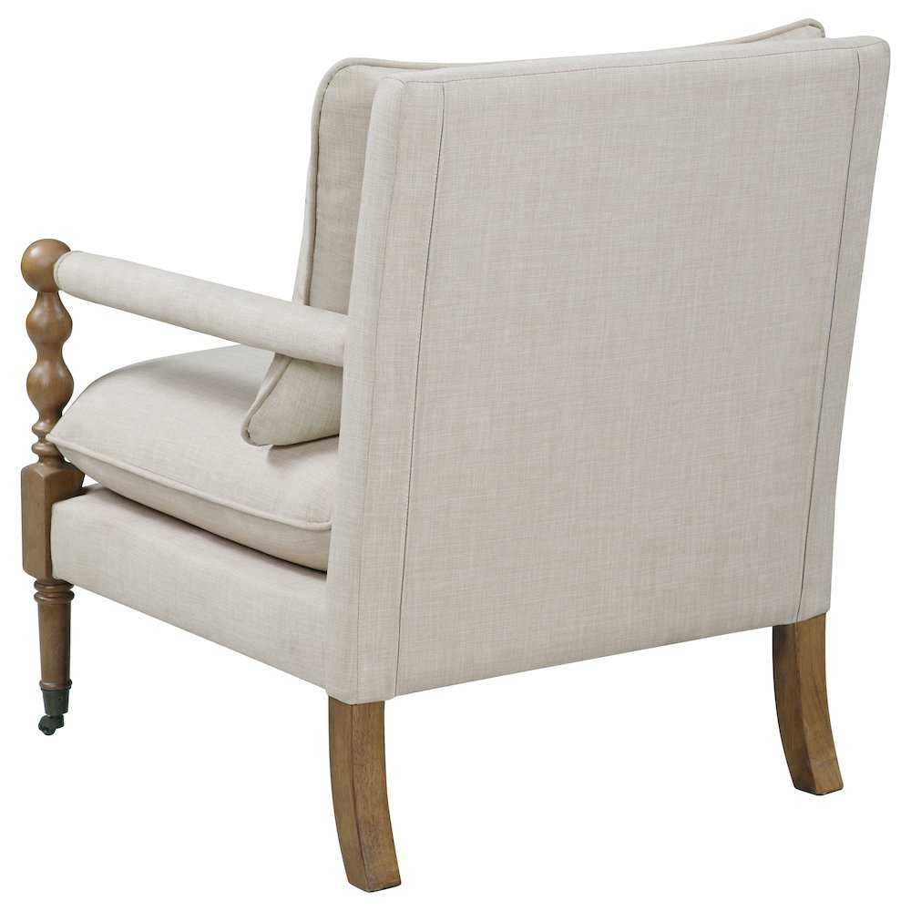 Beige Upholstered Accent Chair with Casters, Armchair for Living Room